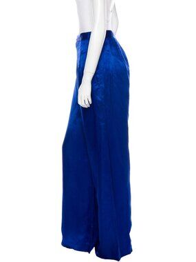 OLIVER THEYSKENS' THEORY BLUE WIDE LEG TROUSERS PANTS CUPRO/RAMIE SATINY sz 6/40